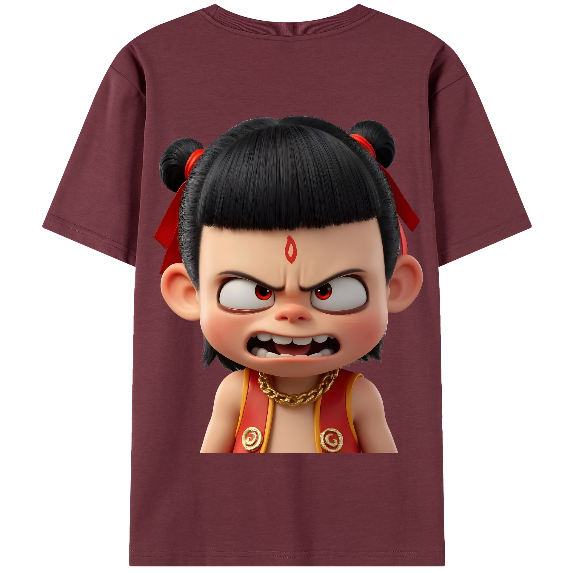 （画像用） Ne Zha 2 ナタ 魔童の大暴れ 綿100％半袖Tシャツ（背面プリント）